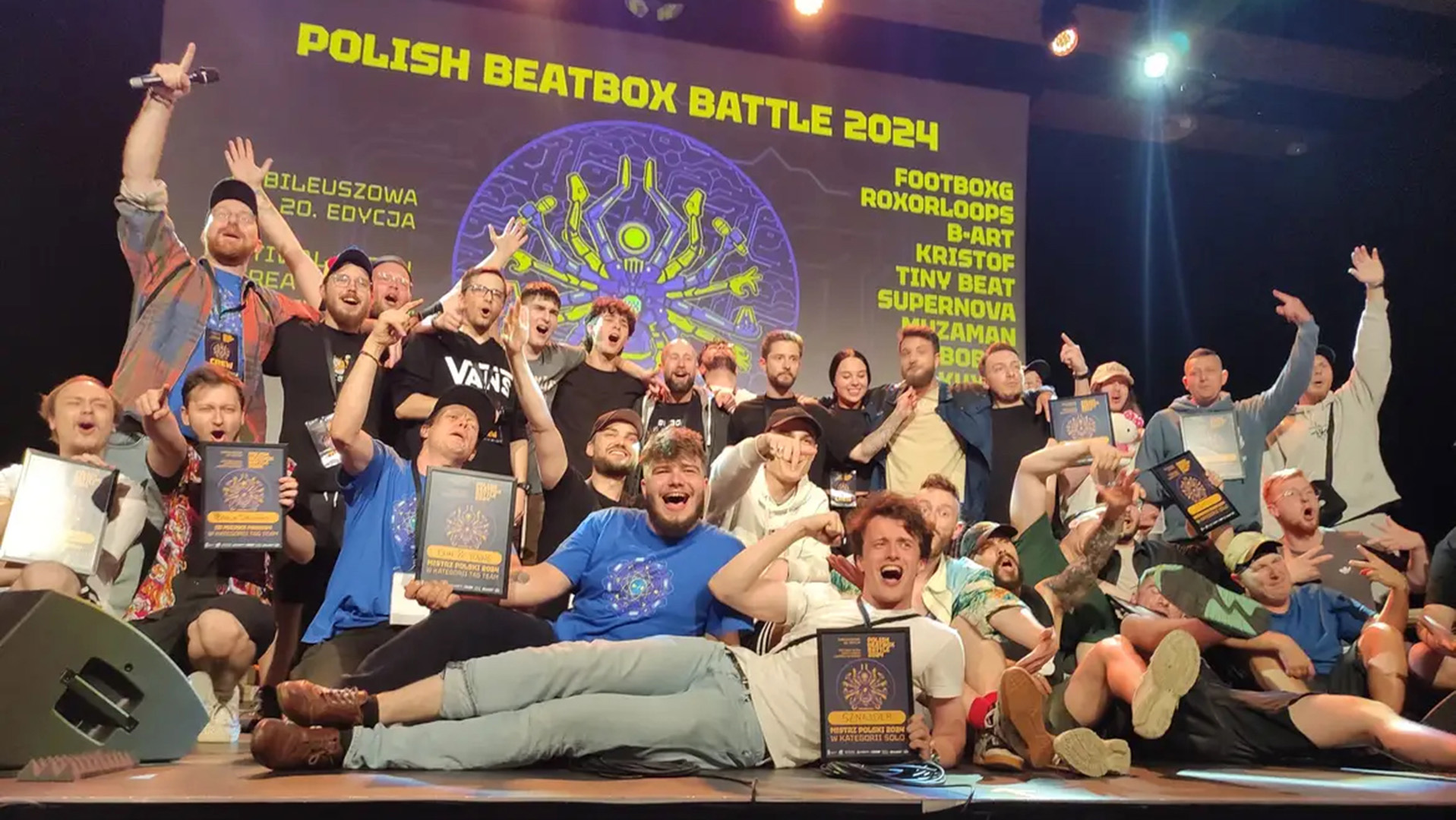 Na zdjęciu uczestnicy Polish Beatbox Battle 2024 na scenie