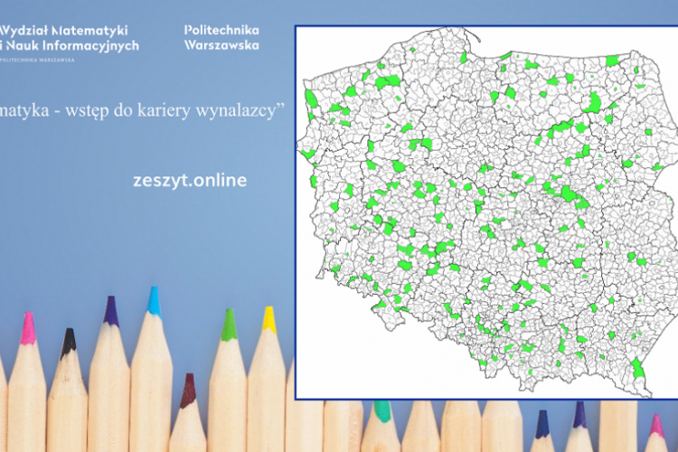 Identyfikacja projektu i mapa Polski z zaznaczonymi obszarami, gdzie projekt jest realizowany