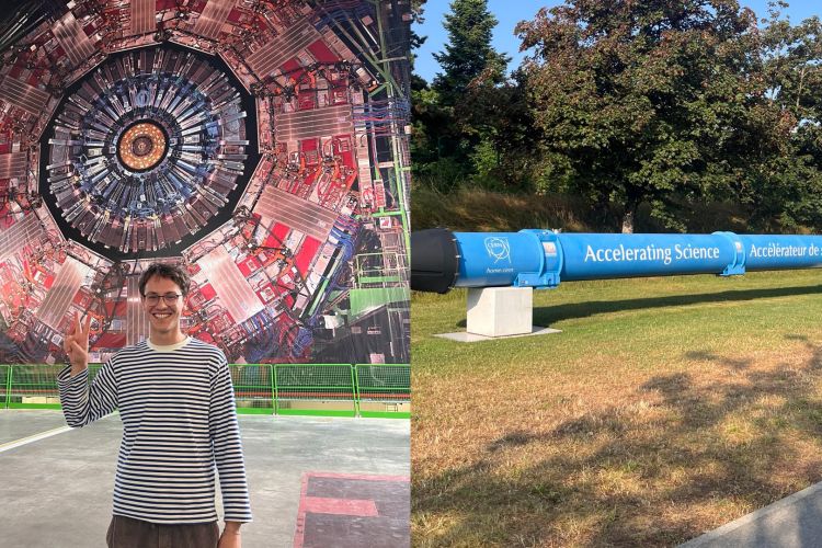 Na zdjęciu student na tle urządzeń w ośrodku naukowo-badawczym CERN
