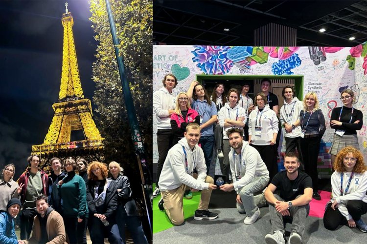 Na zdjęciu studenci z zespołu Hepaswitch podczas konkursu iGEM w Paryżu