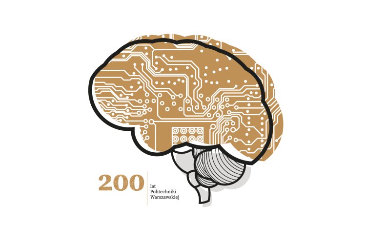 Grafika z mózgiem i logo 200-lecia PW