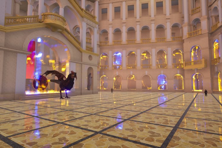 Kadr z gry „The Basilisk: Roguelike Hunt in Warsaw” przedstawiający Bazyliszka w Gmachu Głównym Politechniki Warszawskiej