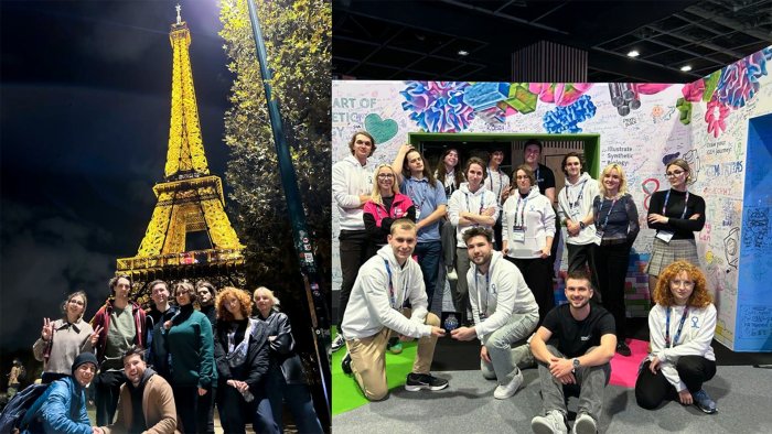 Na zdjęciu studenci z zespołu Hepaswitch podczas konkursu iGEM w Paryżu