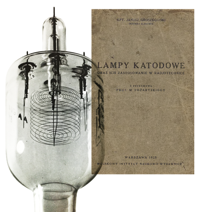 Okładka książki "Lampy katodowe" z 1925 roku oraz lampa katodowa