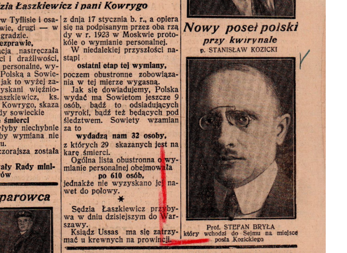 Na zdjęciu wycinek gazety z informacją o tym, że Stefan Bryła został posłem