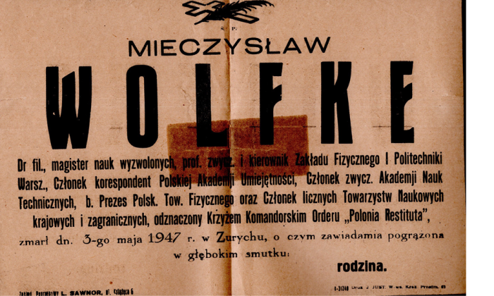 Na zdjęciu nekrolog Mieczysława Wolfkego