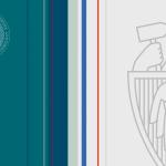 Grafika przedstawiająca logo uczelni i jego fragment na tle nowej palety kolorystycznej